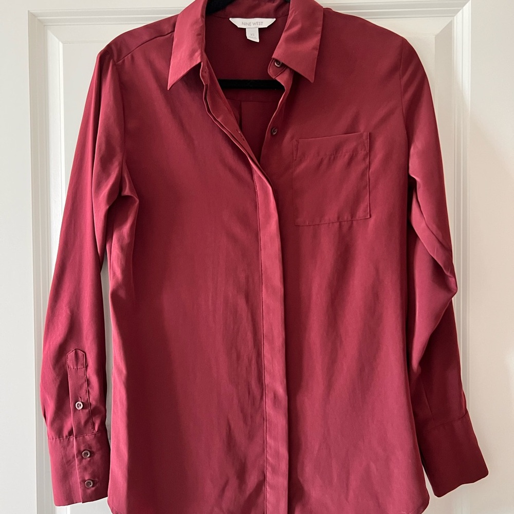 Nine West Dark Red Button-Down Shirt